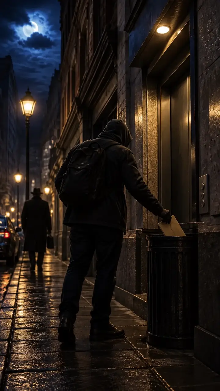A dark London street sets the scene for a true-crime story.