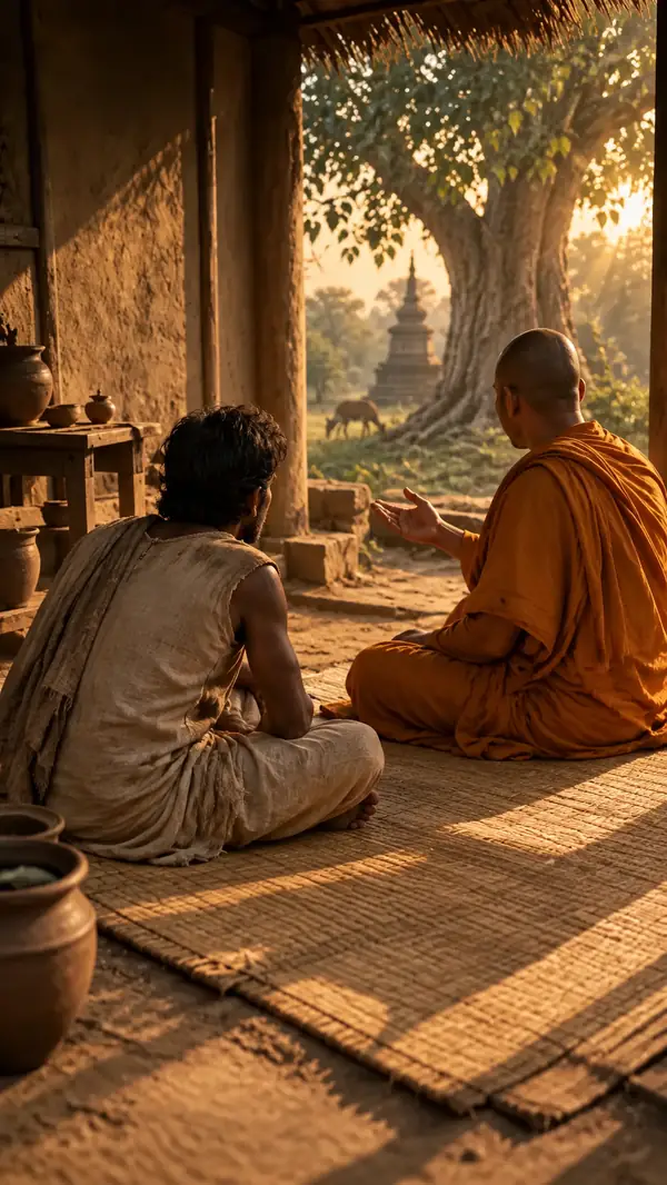 An atmospheric illustration of a Buddhist parable.